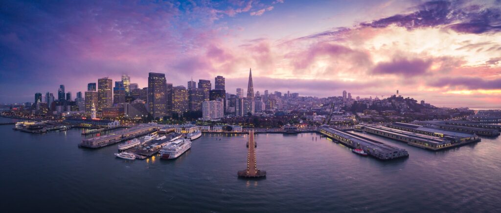 Aerial View of San Francisco Skyline with City Lights